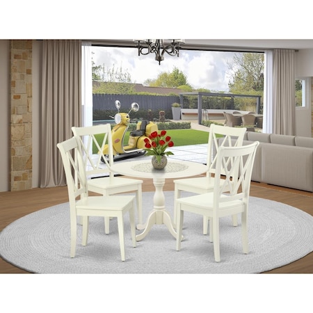 East West Furniture 5 Piece Dublin Dinette Set - Linen White DMCL5-LWH-W